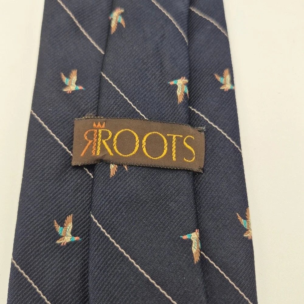 Roots Robert Talbott Mens Navy Blue Mallard Duck Pinstripe Silk Tie England